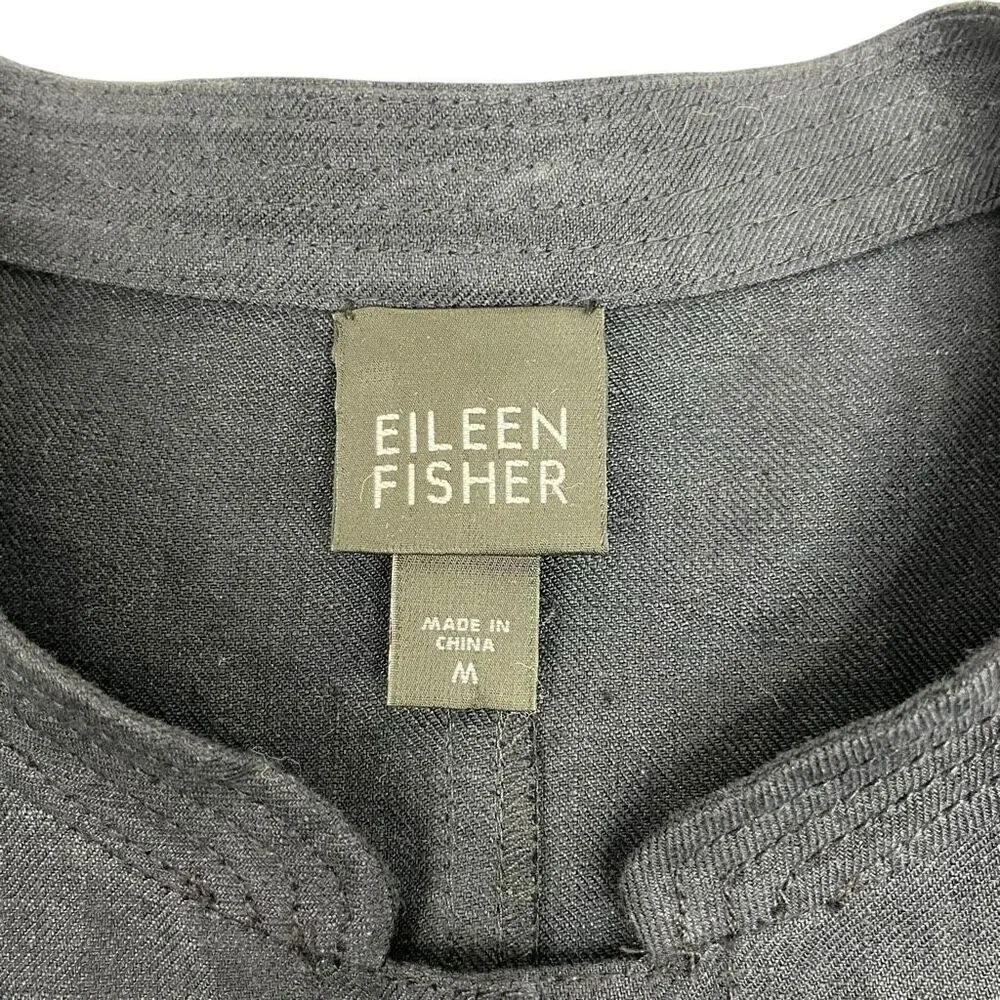 Eileen Fisher Womens Linen Mandarin Collar Button Front Coat Navy Blue Medium - Picture 4 of 15